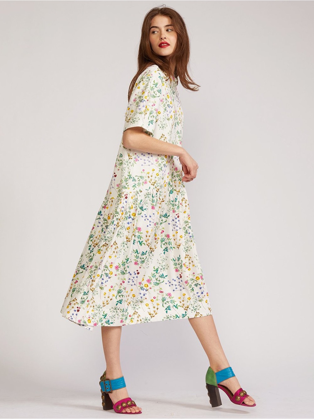 Cynthia Rowley Valery Floral Print Combo Tee Dress Black Label NWT Size Large
